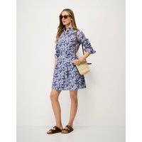 Crew Clothing Pure Cotton Printed Mini Shirt Dress Navy