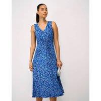 Crew Clothing Jersey Floral Twist Front Midi Skater Dress Blue Mix
