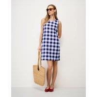 Crew Clothing Gingham Mini Shift Dress with Linen Blue Mix