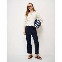 Crew Clothing Linen Rich Drawstring Tapered Trousers Navy