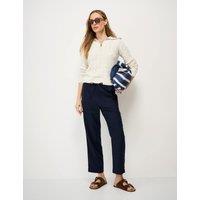 Crew Clothing Linen Rich Drawstring Tapered Trousers Navy