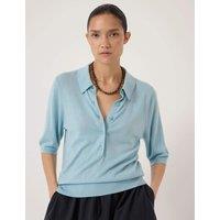 HUSH Wool Blend Polo Neck Knitted Top Light Blue