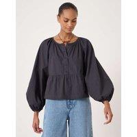 HUSH Pure Cotton Peplum Blouse Navy