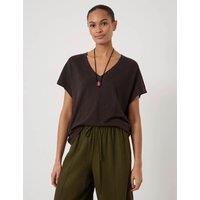 HUSH Linen Rich V-Neck T-Shirt Brown
