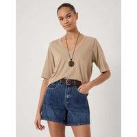 HUSH Cotton Rich V-Neck T-Shirt Beige