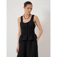 HUSH Gathered Straps Peplum Top Black