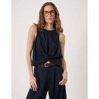 HUSH Linen Blend Twist Front Top Navy