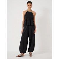 HUSH Pure Cotton Seersucker Balloon Trousers Black