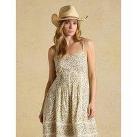 Joules Pure Cotton Ditsy Floral Strappy Skater Dress Yellow Mix