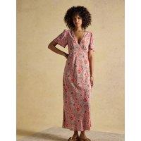 Joules Floral V-Neck Midaxi Tea Dress Pink Mix
