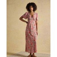 Joules Floral V-Neck Midaxi Tea Dress Pink Mix