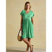 Joules Printed V-Neck Knee Length Tea Dress Green Mix