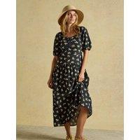 Joules Pure Cotton Floral Square Neck Midi Dress Black Mix