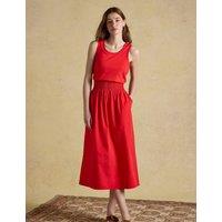 Joules Pure Cotton Midi Waisted Dress Red