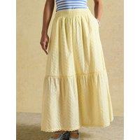 Joules Pure Cotton Broderie Maxi Tiered Skirt Yellow Mix