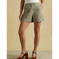 Joules Cotton Rich Gingham Shorts with Linen Green Mix