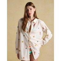 Joules Pure Cotton Embroidered Longline Shirt Cream Mix