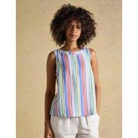 Joules Linen Blend Striped Round Neck Blouse Multi