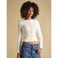 Joules Pure Cotton Cable Knit Crew Neck Cardigan Cream