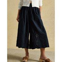 Joules Pure Cotton Broderie Wide Leg Trousers Navy
