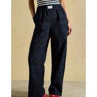 Joules Pure Cotton Broderie Wide Fit Trousers Navy