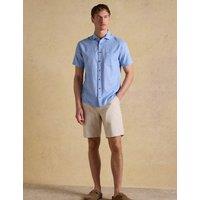 Joules Cotton Linen Blend Short Sleeve Shirt Light Blue