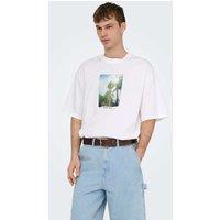 ONLY & SONS Oversized Pure Cotton Crew Neck T-Shirt White Mix