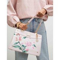 River Island Faux Leather Floral Chain Handle Tote Bag Pink Mix