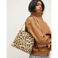 River Island Animal Print Top Handle Bucket Bag Beige Mix