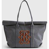River Island Striped Embroidered Roll Top Tote Bag Navy Mix