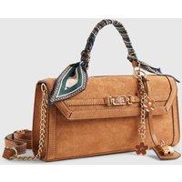 River Island Faux Suede Scarf Top Handle Cross Body Bag Brown