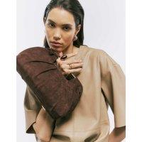 River Island Faux Leather Ruched Clutch Bag Chocolate