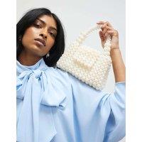 River Island Beaded Pearl Effect Grab Bag Cream