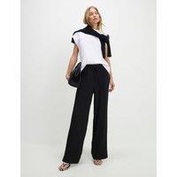 River Island Tailored Drawstring Wide Leg Trousers Black