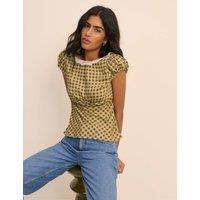 Nobody's Child Checked Lace Detail Top Green