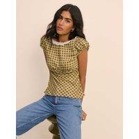 Nobody's Child Checked Lace Detail Top Green
