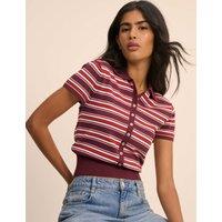 Nobody's Child Striped Polo Neck Waisted Knitted Top Multi