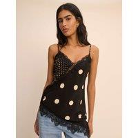 Nobody's Child Polka Dot Lace Trim Cami Top Black