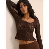Nobody's Child Lace Button Front Cardigan Brown