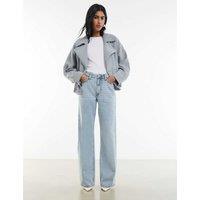 River Island Relaxed High Waisted Straight Leg Jeans Light Blue