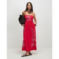 River Island Embroidered Midaxi Waisted Dress Pink Mix