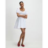 River Island Pure Cotton Puff Sleeve Mini Shirred Dress White