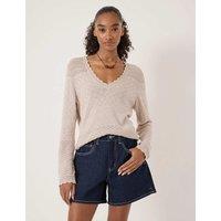 HUSH Cotton Blend Textured V-Neck Jumper Stone