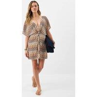 ACCESSORIZE Printed V-Neck Mini Beach Cover Up Kaftan Neutral