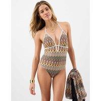 ACCESSORIZE Printed Cut Out Plunge Swimsuit Neutral
