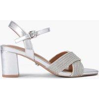 Carvela Wide Fit Metallic Sparkle Block Heel Sandals Silver
