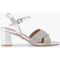 Carvela Wide Fit Metallic Sparkle Block Heel Sandals Silver