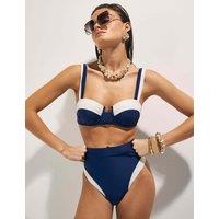 River Island Tummy Control Colour Block Padded Wired Bikini Set Navy Mix