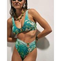 River Island Lotus Print High Waisted Bikini Bottoms Aqua Mix