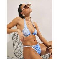 River Island Abstract Print High Leg Bikini Bottoms Light Blue Mix